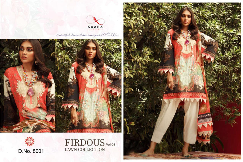 Kaara Suit Firdous Lawn Collection Vol 8 Pure Cotton Embroidery Work Salwar Kameez