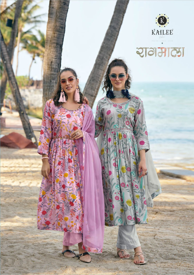 Kailee Fashion Ragmala Pure Vicose Nyra Cut Fancy Handwork Kurti Collection