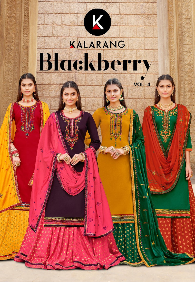 Kalarang Fashion Black Berry Vol 4 Jam Silk Cotton Embroidery Work Salwar Kameez