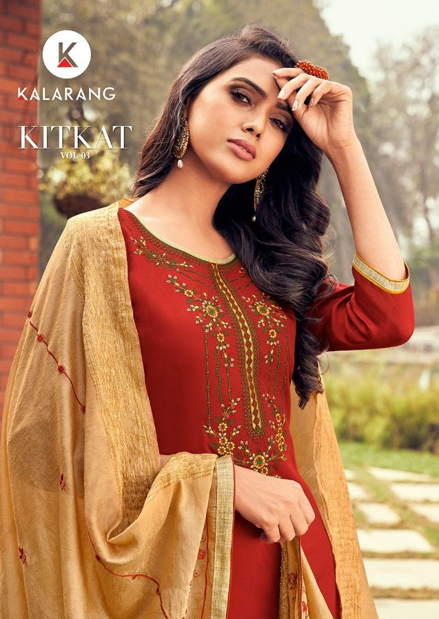 Kalarang Fashion Kit Kat Vol 3 Jam Silk Cotton Embroidery Work Salwar Kameez