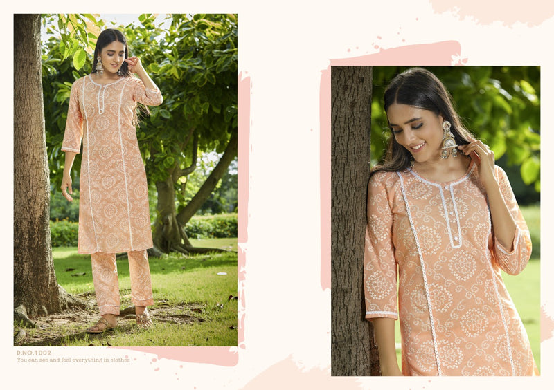 Kalaroop Kajree Fashion Lizzy Cotton Print Exclusive Work Designer Long Stright Fancy Wear Kurti With Bottom