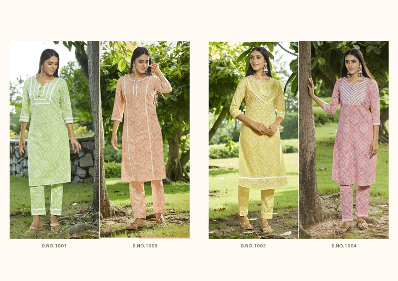 Kalaroop Kajree Fashion Lizzy Cotton Print Exclusive Work Designer Long Stright Fancy Wear Kurti With Bottom