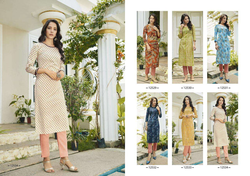 Kalaroop Kajree Fashion Seltos Cotton Fancy Printed Long Straight Regular Wear Exclusive Kurtis