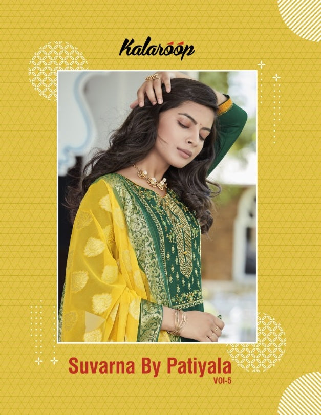 Kalaroop Kajree Fashion Suvarna By Patiyala Vol 5 Jam Silk With Printed Patiyala Style Embroidery Work Readymade Salwar Suit