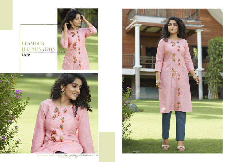 Kalaroop Kajree Kivi Vintage Lurex Silk With Embroidery Work Fancy Readymade Long Straight Fancy Casual WearKurtis