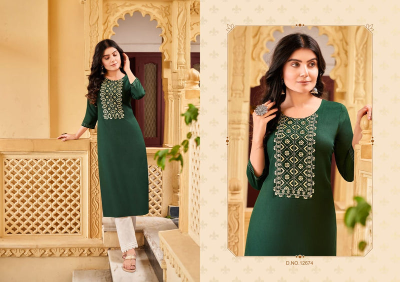 Kalaroop Sandal Fancy Rayon With Sequence Embroidery Work Ready Made Kurti
