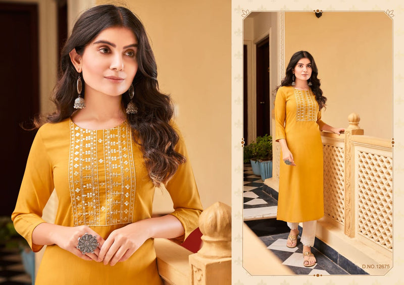 Kalaroop Sandal Fancy Rayon With Sequence Embroidery Work Ready Made Kurti