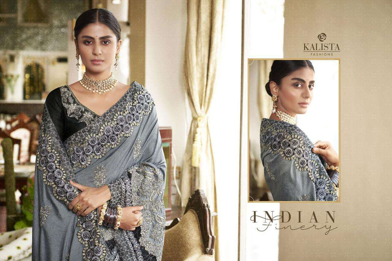 Kalista Fashions Sana Gold Edition Fancy Emboidery Work Wedding Wear Saree