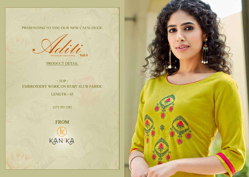 Kanika Fashion Aditi Vol 9 Ruby Cotton Slub With Embroidery Work Exclusive Designer Readymade Kurtis