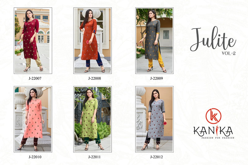 Kanika Fashion Julite Vol 2 Rubby Silk WIth Heavy Embroidery Work Exclusive Designer Casual Wear Fancy Kurtis With Bottom