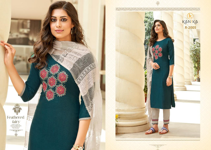 Kanika Fashion Launch By Roohi Tesala Slub With Embroidery And Handwork Fancy Readymade Casual Wear Long Kurtis