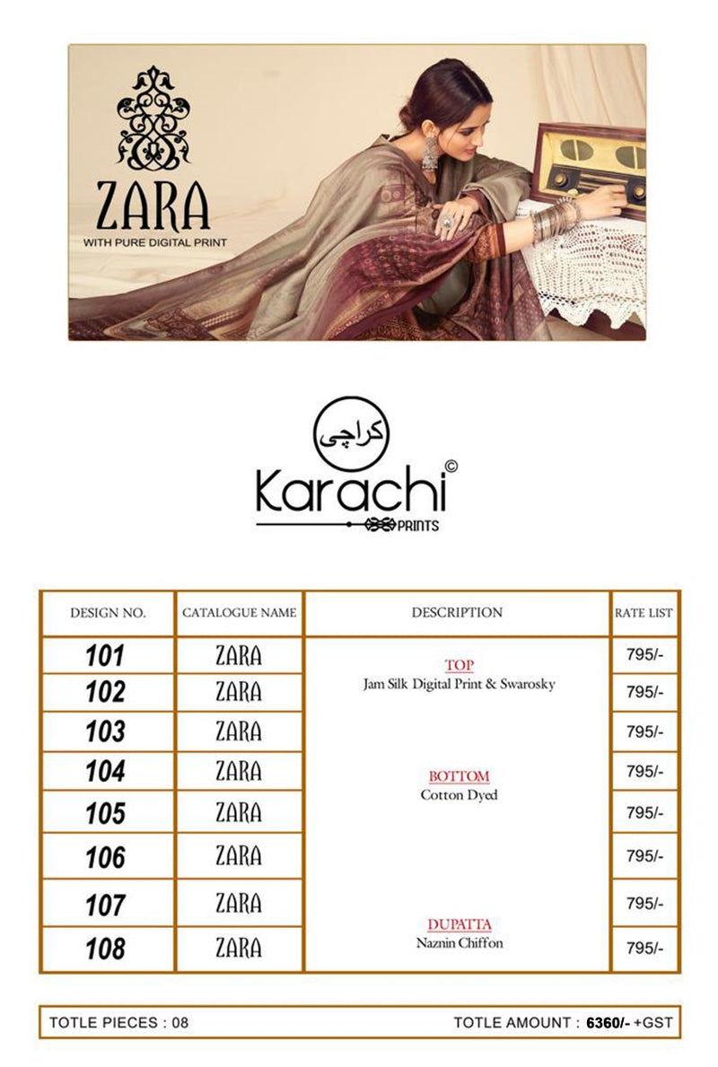 Karachi Prints Zara Superior Jam Silk Digital Print Swarovski Work Salwar Kameez