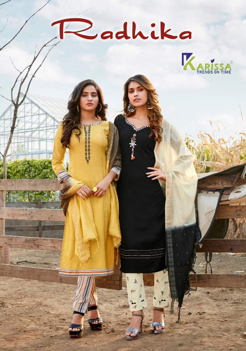 Karissa Radhika Premium Rayon Liva Printed Designer Stylish Wear Kurti With Pant And Dupatta