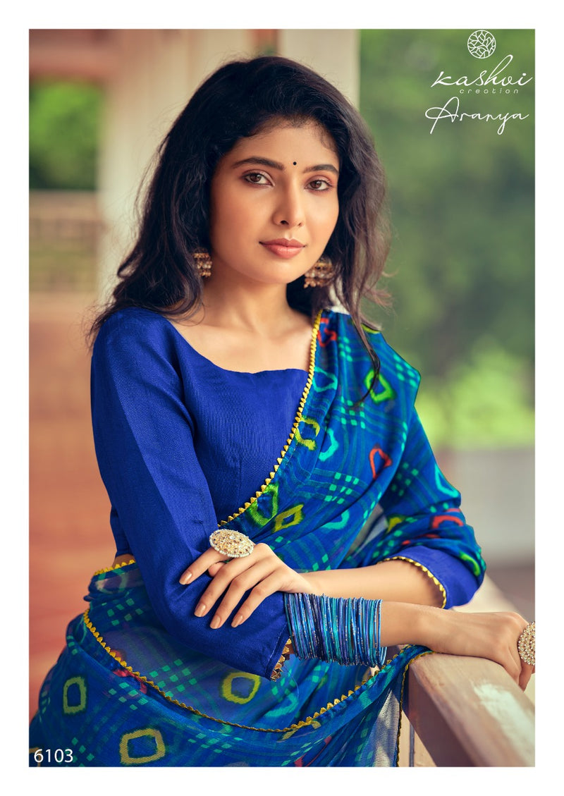 Kashvi Creation Aranya Chiffon With Gota Patti Exclusive Designer Printed Casual Wear Sarees