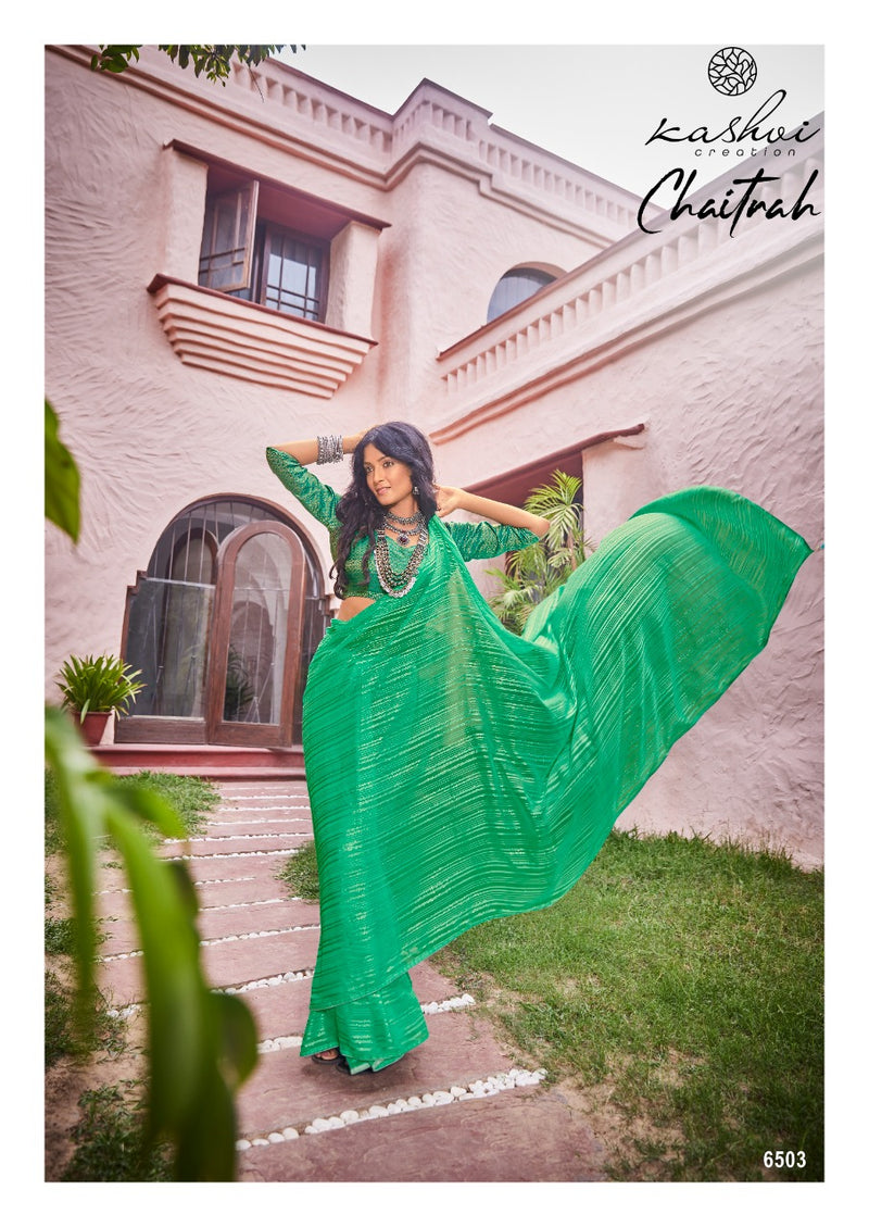 Kashvi Creation Launch By Chaitrah Weightless Zari Patta Exclusive Designer Wedding Wear Fancy Sarees