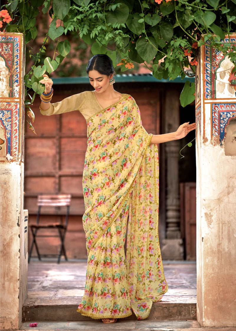 Kashvi Creation Launch By Olivia Chiffon With Fancy Lace Exclusive Designer Casual Wear Saree