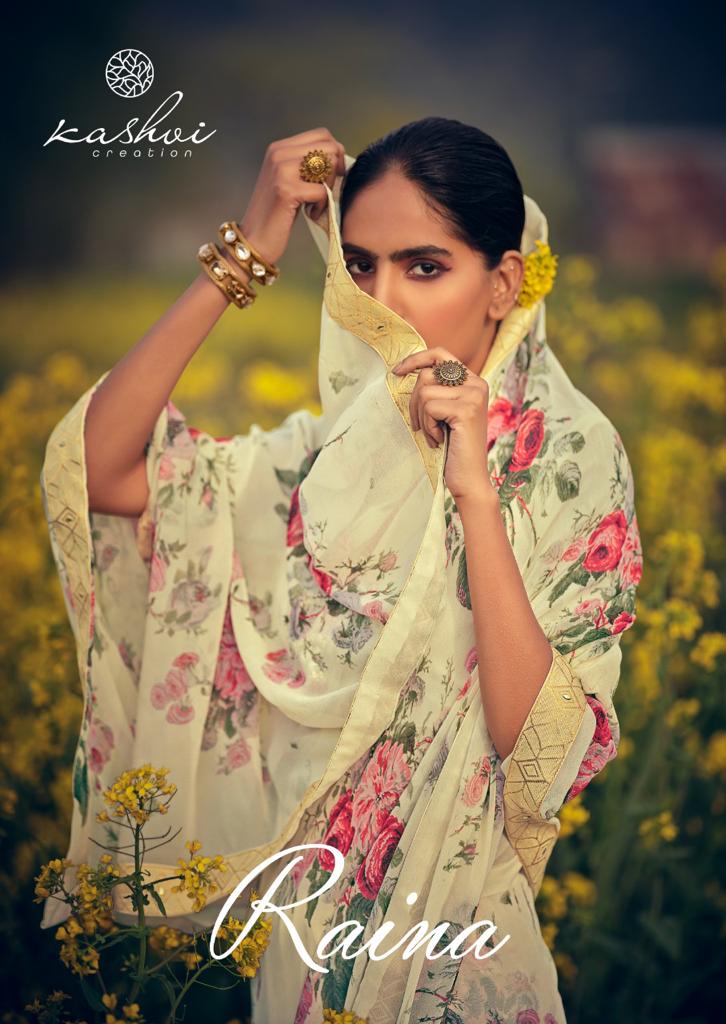 Kashvi Creation Launch By Raina Georgette With Classic Look Printed Design Fancy Casual Wear Sarees