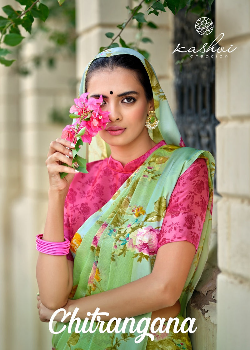 Kashvi Creation Launch Chitrangana Satin Fancy Printed Excluisve Casual Wear Fancy Sarees