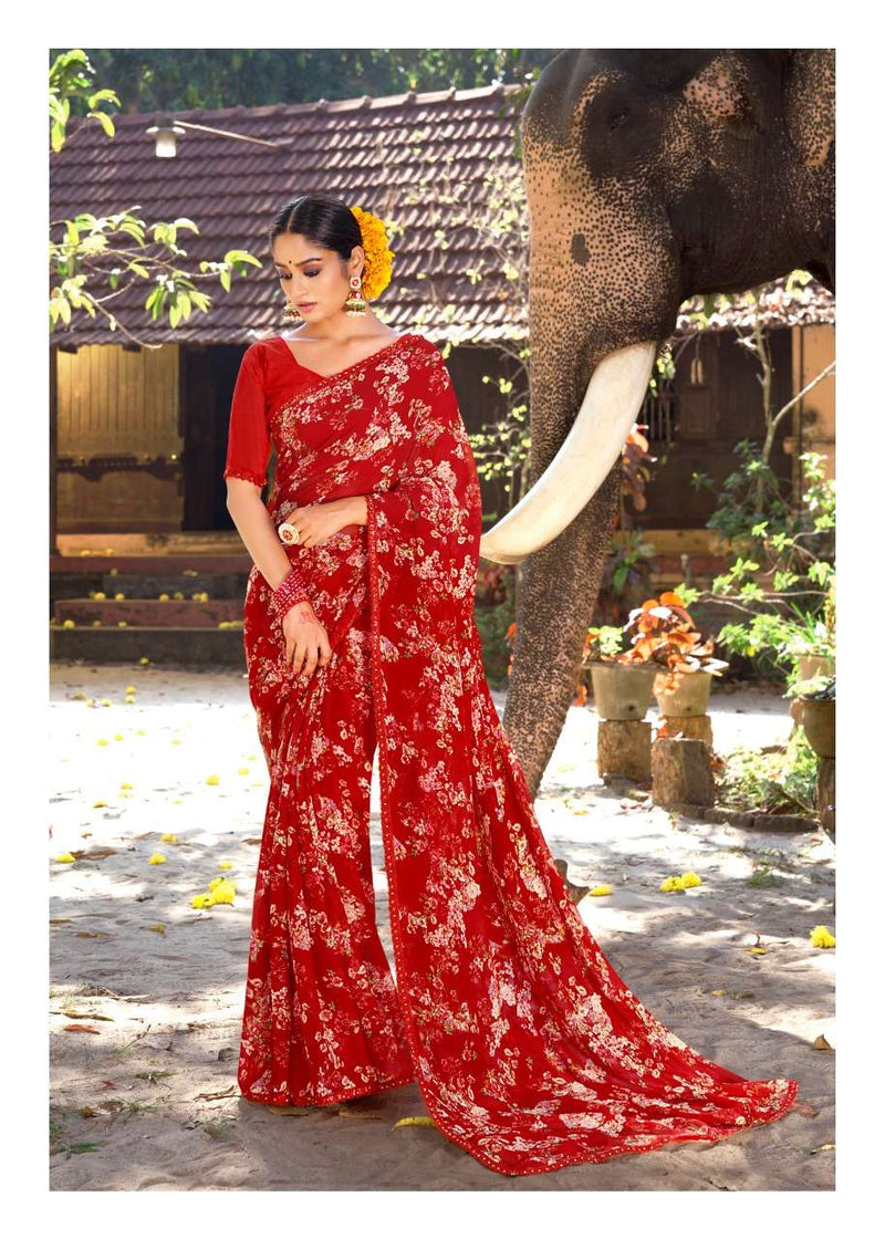 Kashvi Creation Nirali Chiffon With Fancy Lace Printed Regular Wear Saree