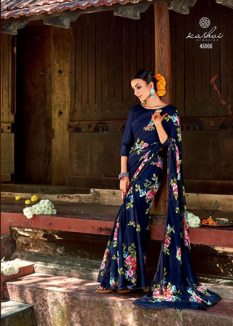 Kashvi Creation Nirali Chiffon With Fancy Lace Printed Regular Wear Saree