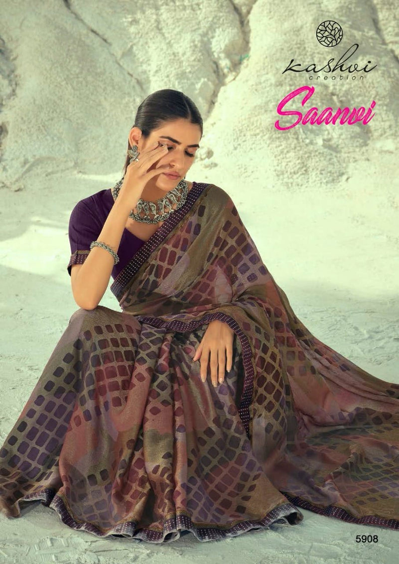 Kashvi Creation Presents By Saanvi Chiffon Brasso Exclusive Printed Regular Wear Fancy Sarees