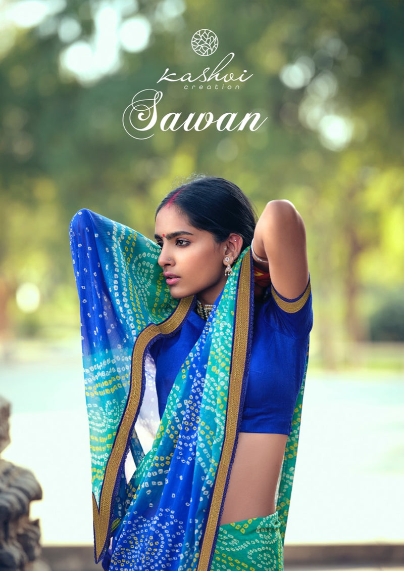 Kashvi Creation Presents Sawan Chiffon With Classic Border Exclusive Casual Wear Fancy Sarees