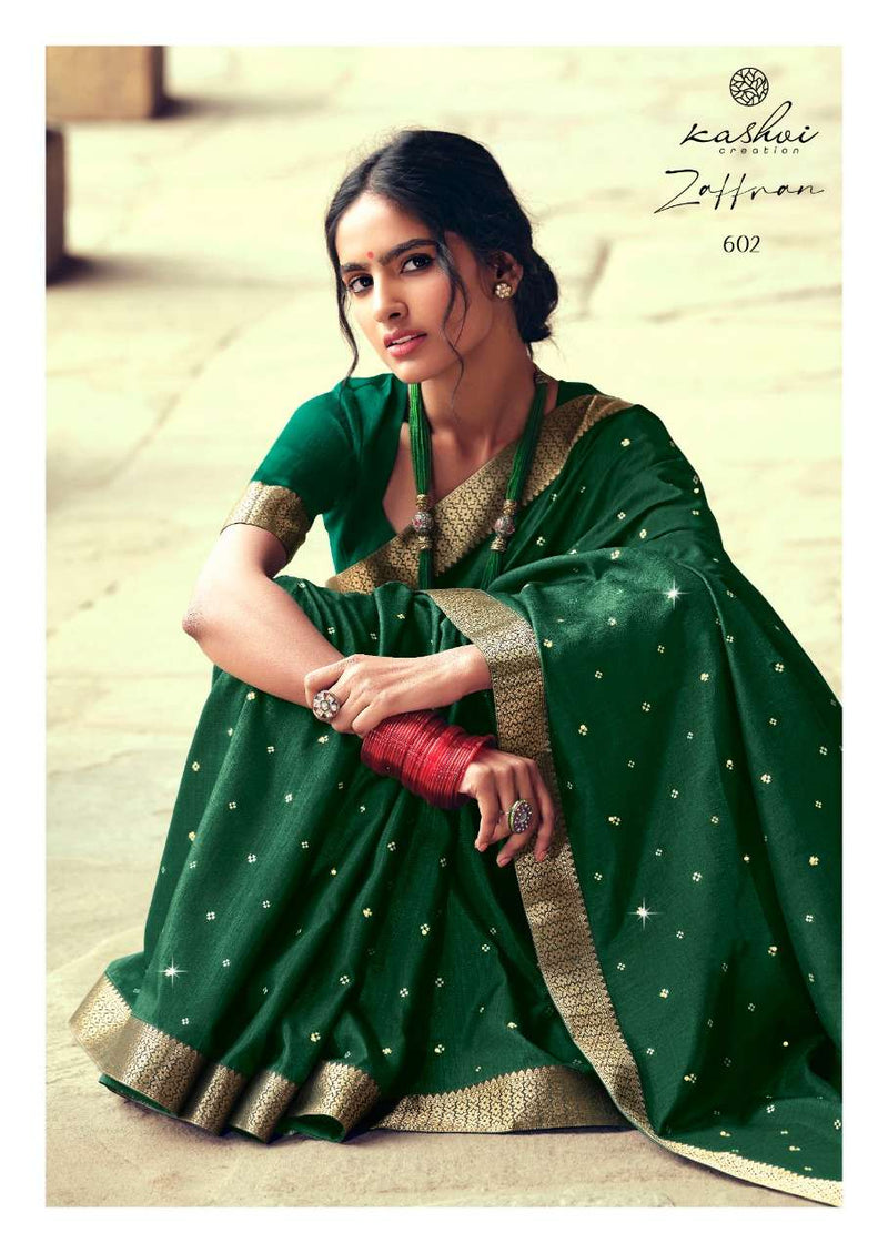 Kashvi Creation Zaffran Vichitra Silk With Gold Print Fancy Designer Sarees