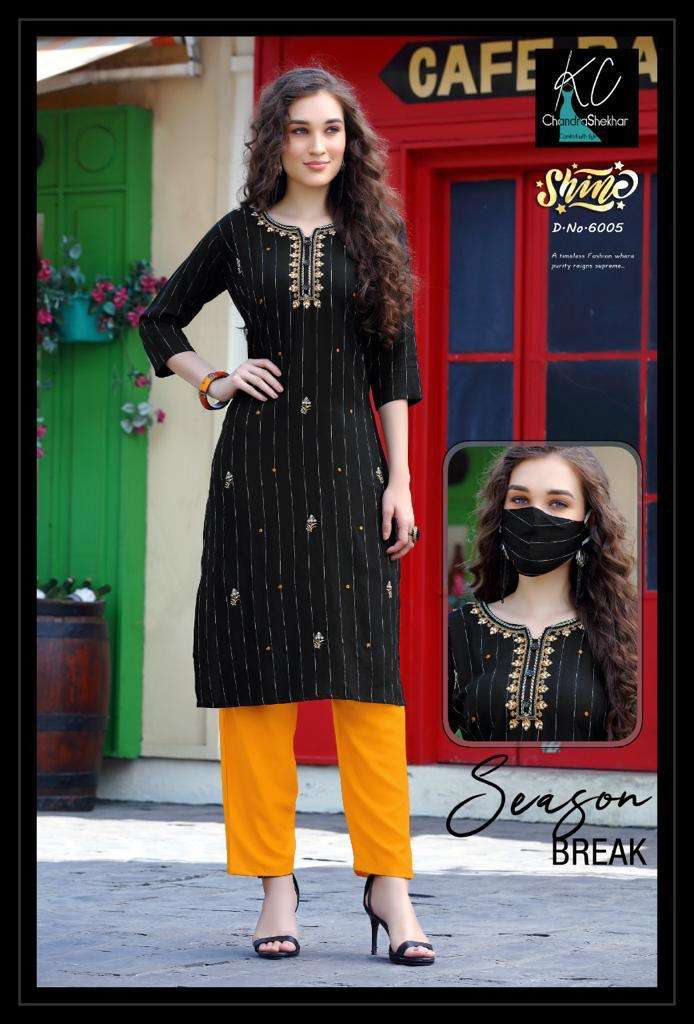 Kc Frocks Vol 1 Shine Vol 6 Heavy Rayon With Stripe Exclusive Look Regular Wear Kurti With Pant