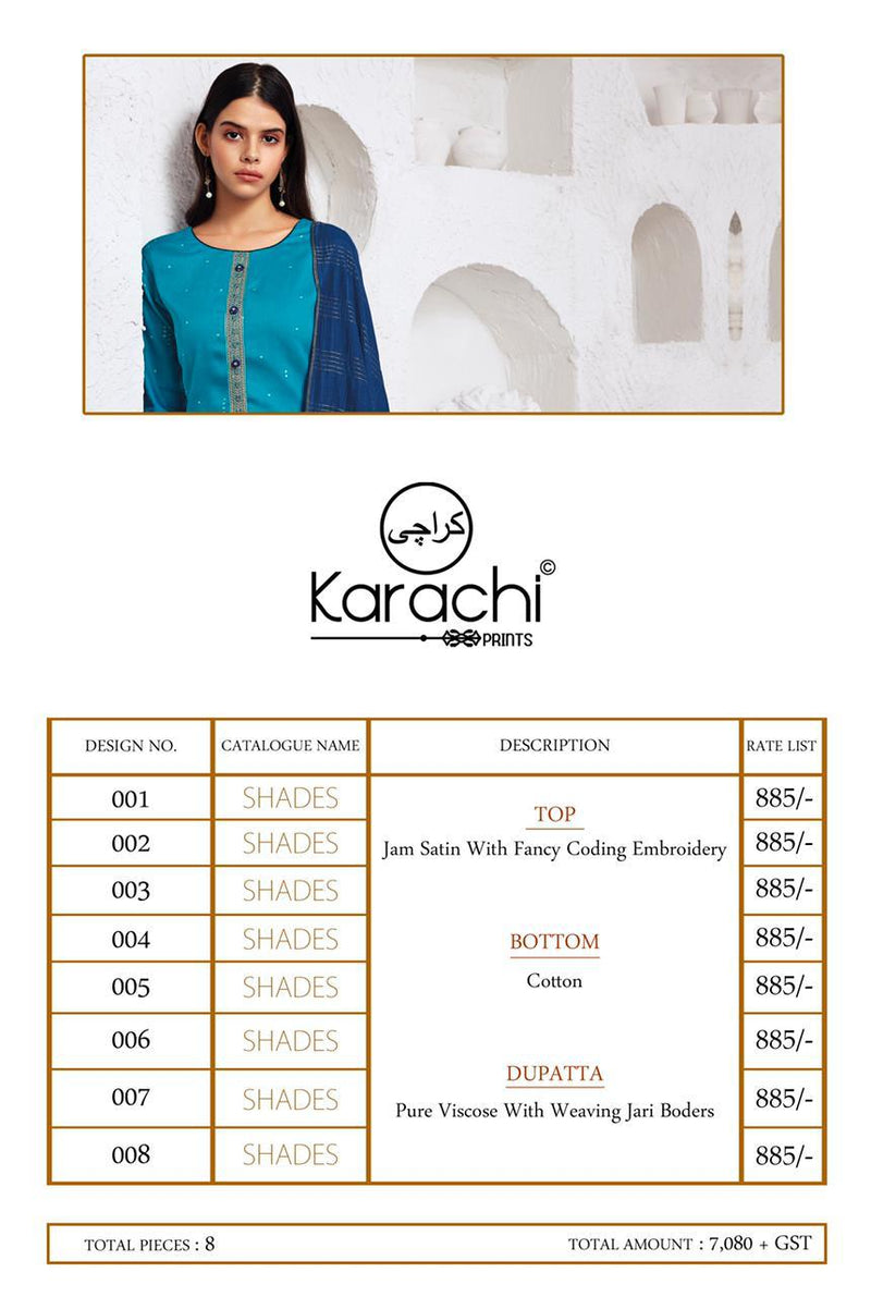 Kesar Karachi Print Shades Jam Satin With Embroidery Work Fancy Long Straight Casual Wear Salwar Suits