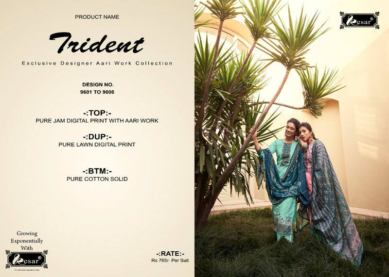 Kesar Karachi Trident Jam Digital Print With Aari Work Designer Salwar Kameez