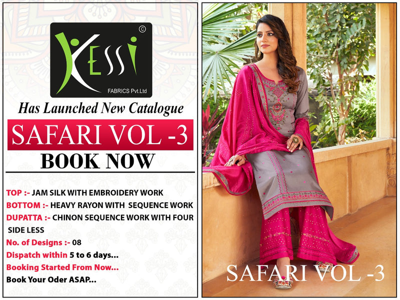 Kessi Fabric Safari Vol 3 Jam Silk Embroidery Work Salwar Kameez