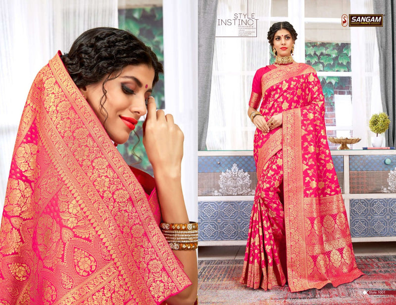 Sangam Prints Khyati Silk Fancy Designer Banarsi Silk Sarees In Cambric Cotton