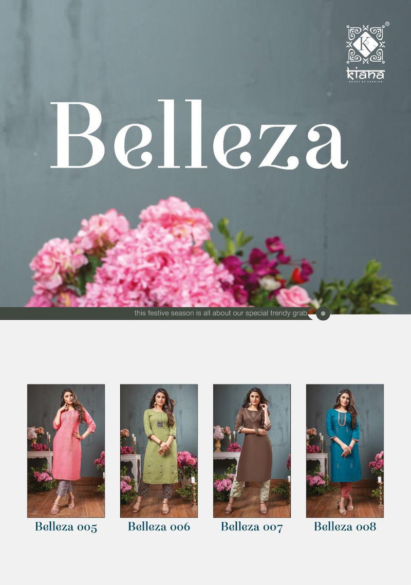Kiana Fashion Belleza Rayon Liner Stylish Thread Work Designer Wear Kurti