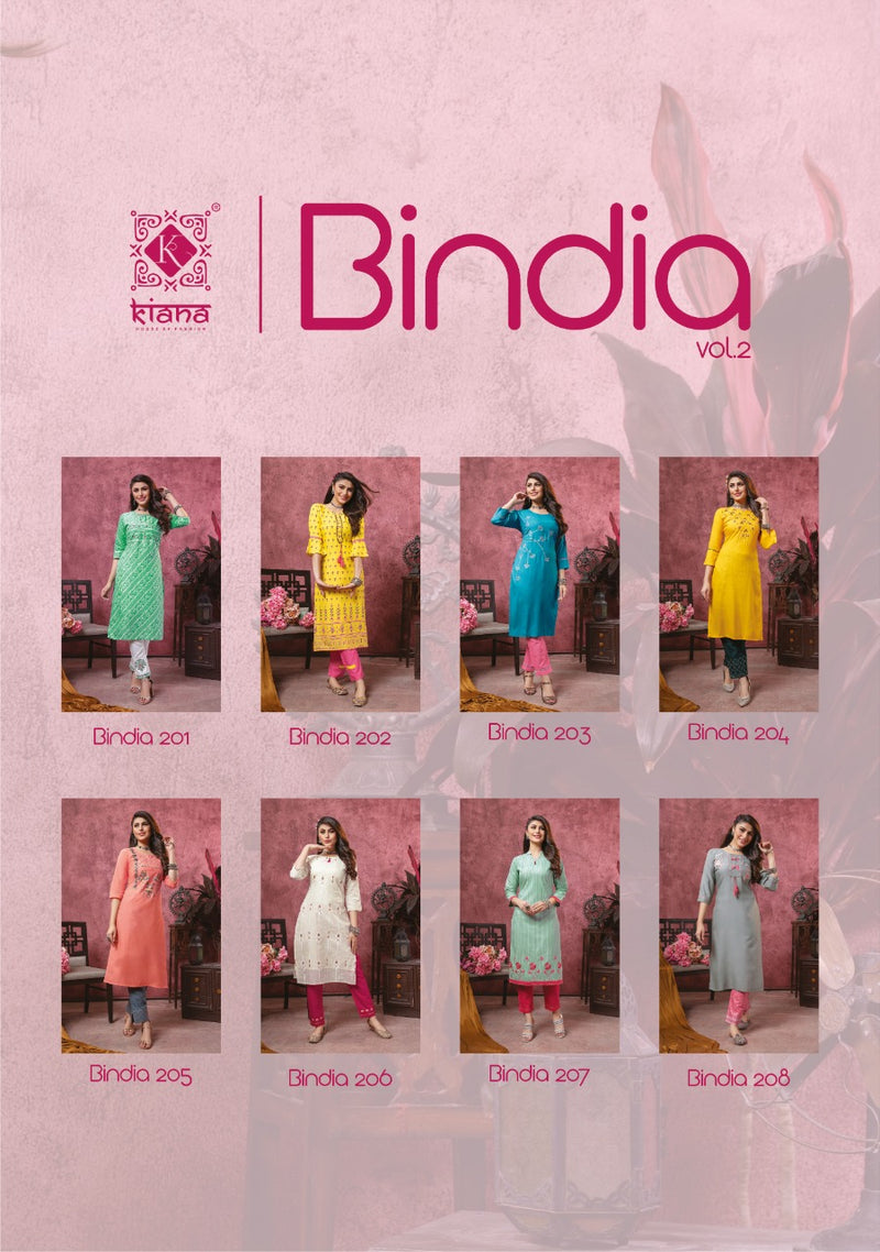 Kiana Fashion Bindia Vol 2 Pure Cotton Rayon Thread Work Designer KurtI With Plazzo