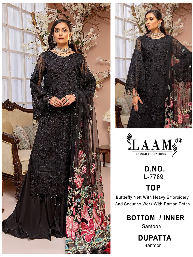 Al Laam L 7789 Butterfly Net Designer Pakistani Style Salwar Kameez With Heavy Embroidery