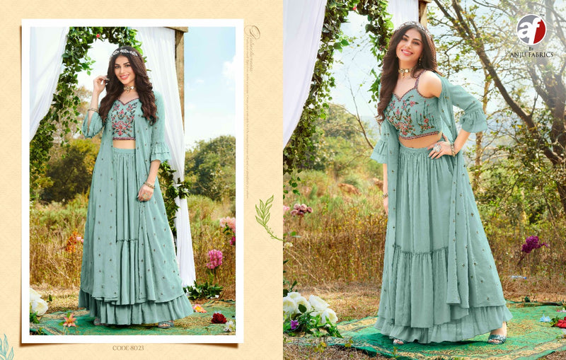 Anju Fabrics La Fashion Chinon Chiffon Designer Ready Made Wedding Wear Salwar Suits