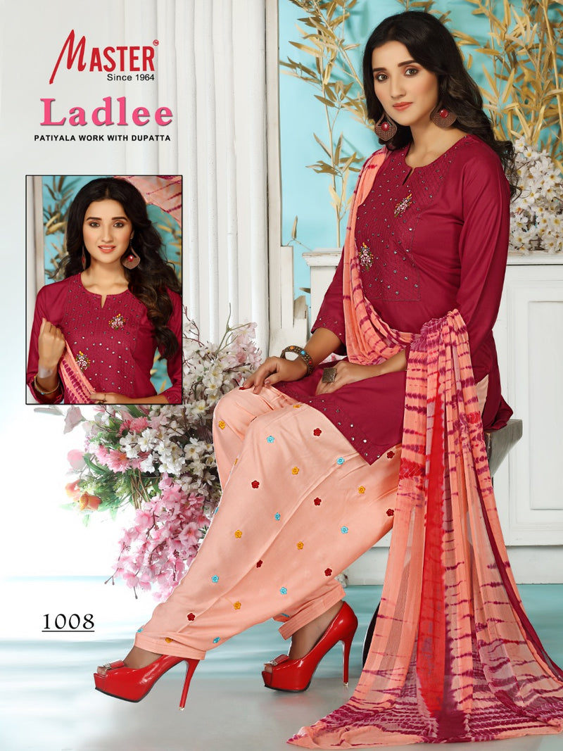 Master Ladlee Rayon Printed Party Wear Patiyala  Ready Made Salwar Kameez