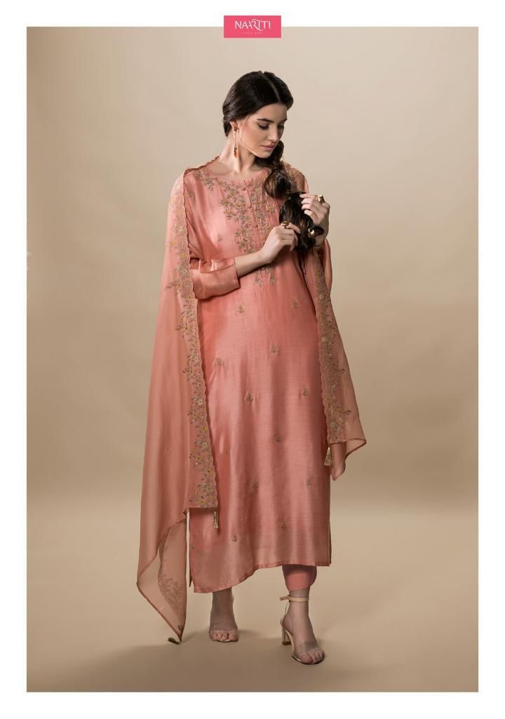 Naariti Laham Muslin Silk Embroidered Semi Stitched Wedding Wear Suits