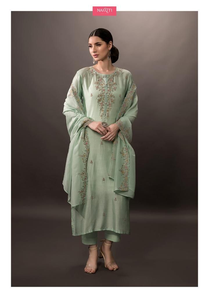 Naariti Laham Muslin Silk Embroidered Semi Stitched Wedding Wear Suits