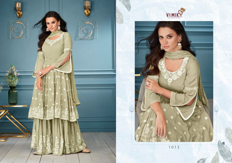 Vamika Lakhnavi Vol 3 Rayon Fancy Designer Party Wear Embroidered Kurtis With Plazo & Dupatta