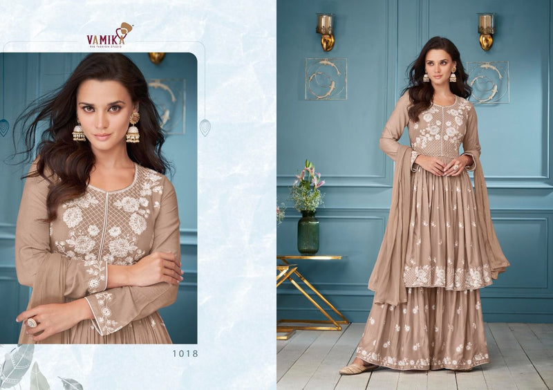 Vamika Lakhnavi Vol 3 Rayon Fancy Designer Party Wear Embroidered Kurtis With Plazo & Dupatta