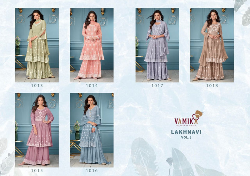 Vamika Lakhnavi Vol 3 Rayon Fancy Designer Party Wear Embroidered Kurtis With Plazo & Dupatta