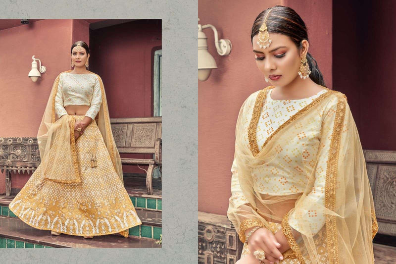 Tips & Tops Lehenga Chanderi Silk Fancy Festive Wear Crop Top With Flaired Skirt  & Dupatta