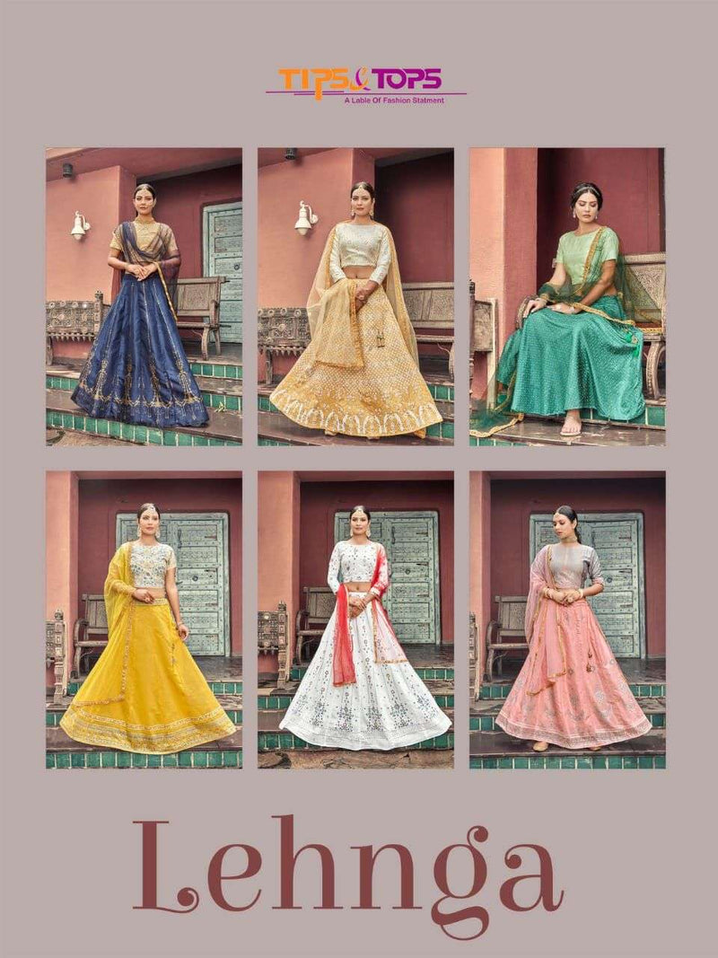 Tips & Tops Lehenga Chanderi Silk Fancy Festive Wear Crop Top With Flaired Skirt  & Dupatta