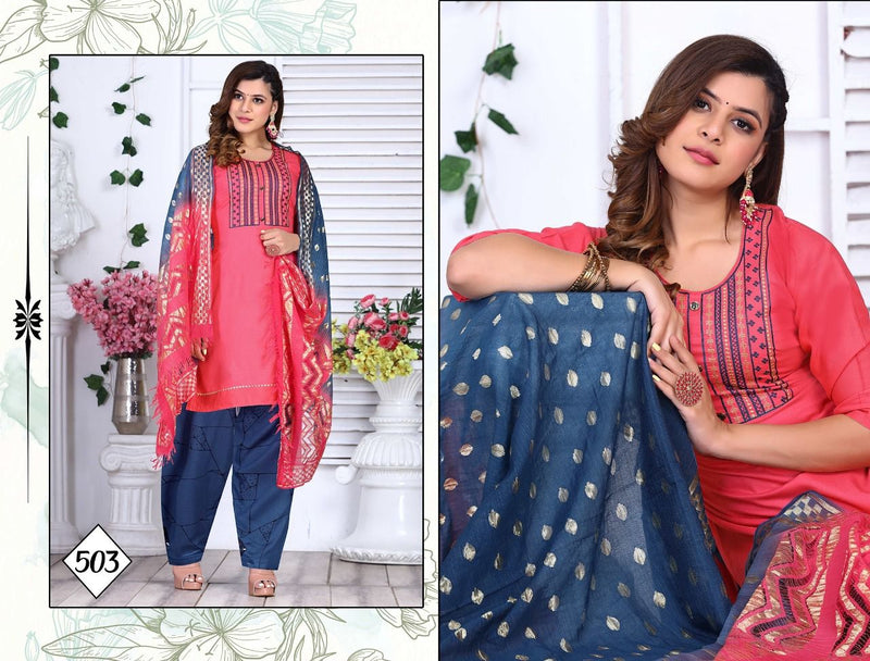 Riyaa Levisa Vol 1 Rayon Printed Patiyala Style Party Wear Kurtis With Bottom & Dupatta