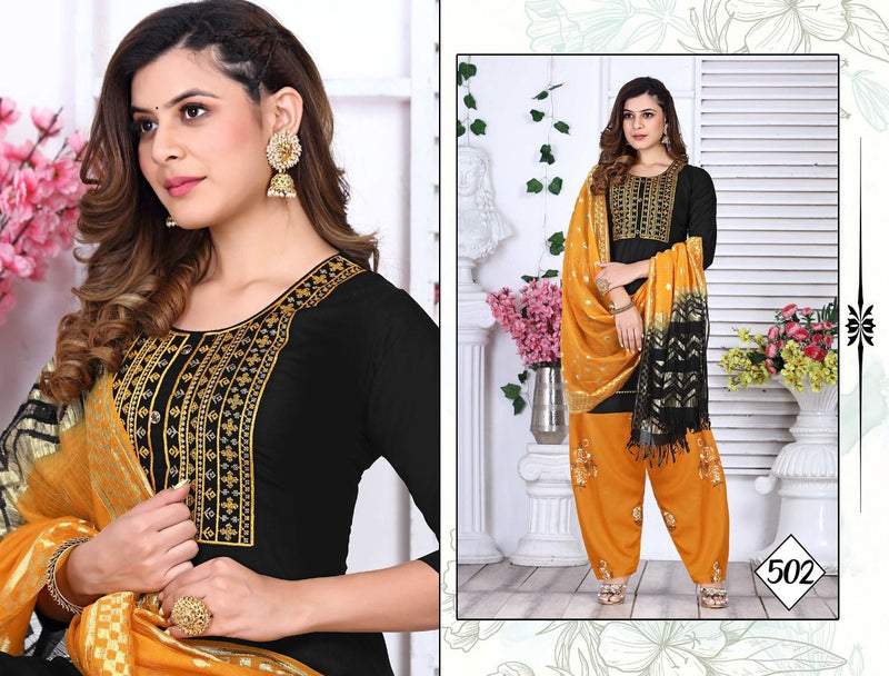 Riyaa Levisa Vol 1 Rayon Printed Patiyala Style Party Wear Kurtis With Bottom & Dupatta