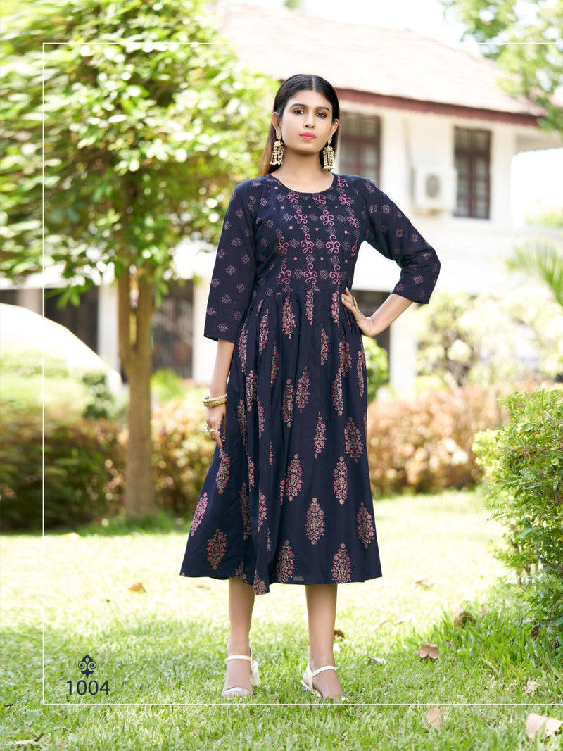 Buy online Red Printed Mandarin Neck Flared Kurti from Kurta Kurtis for  Women by Jc4u for ₹699 at 53% off | 2024 Limeroad.com