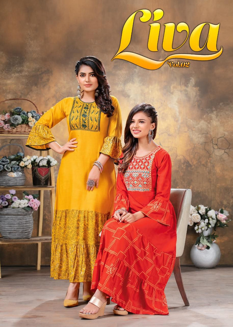 Fashion Talk Liva Vol 2 Rayon Fancy Designer Gown Style Party Wear Kurtis