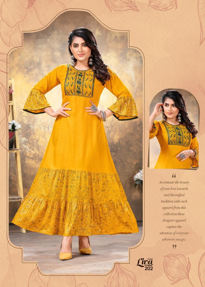 Aanchi Nitya Liva Rayon Printed Stylish Kurti With Pocket Top On Wholesale