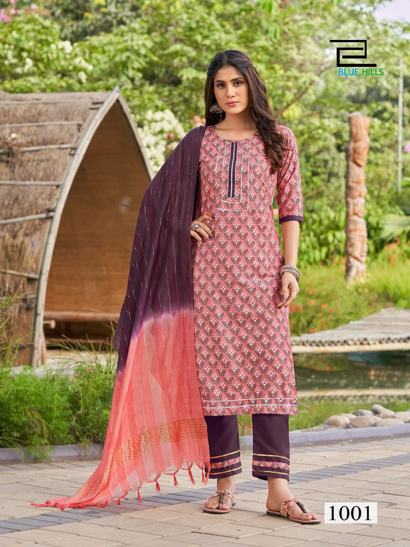 Blue Hills Lockup Vol 1 Rayon Foil Printed Fancy Party Wear Kurtis With Bottom & Dupatta